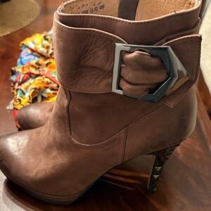 Brown Leather Ankle Boots with Buckle